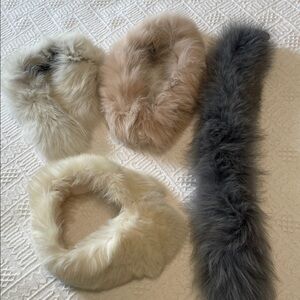 4 Fox Fur Collar Set real fur headband accessory Neutral Tones pink white grey